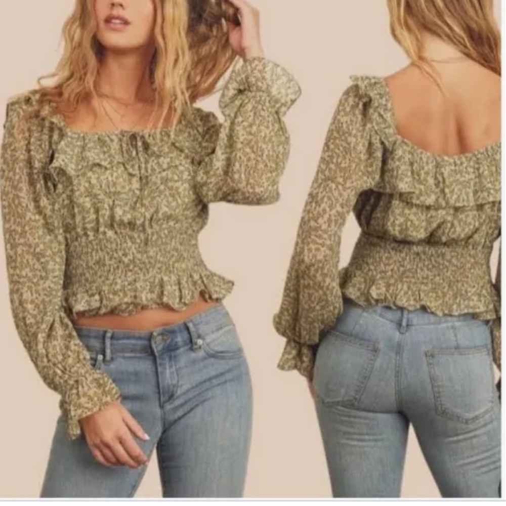 Olive Green Floral Print Top